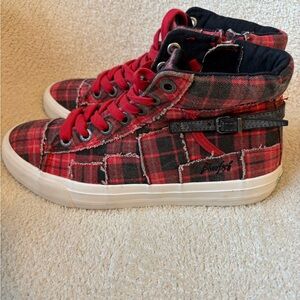 Blowfish High Top Red Plaid Sneakers Tennis Shoes Women’s Size 7